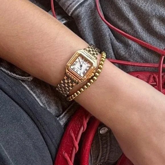 Panthere Classic Rectangle Stainless Steel Gold Watch - Picture 13 of 16